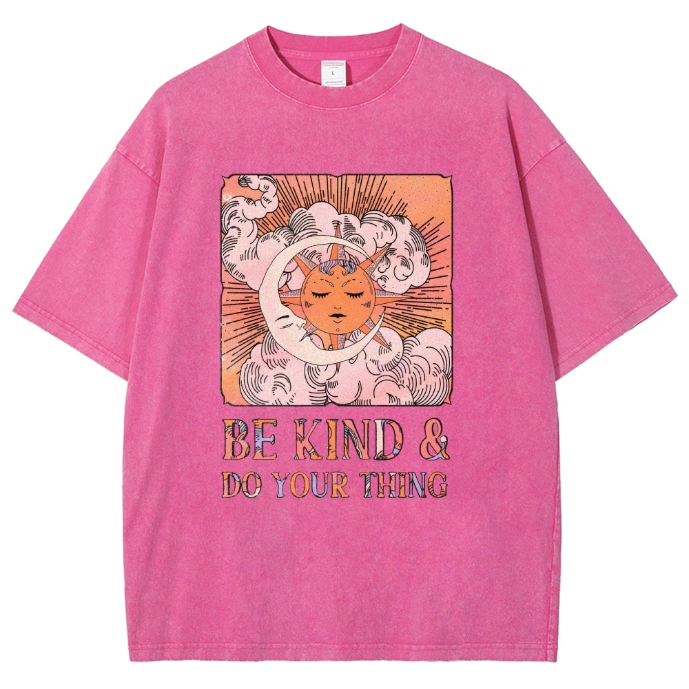 Washed T-Shirt | Unisex Fit Hippie Sun and Moon Graphic Tee | TIDESENCE