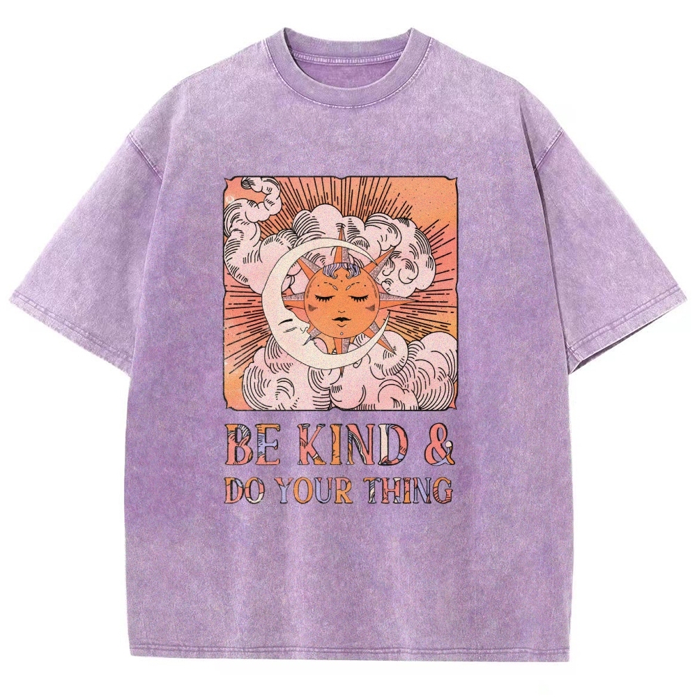 Washed T-Shirt | Unisex Fit Hippie Sun and Moon Graphic Tee | TIDESENCE