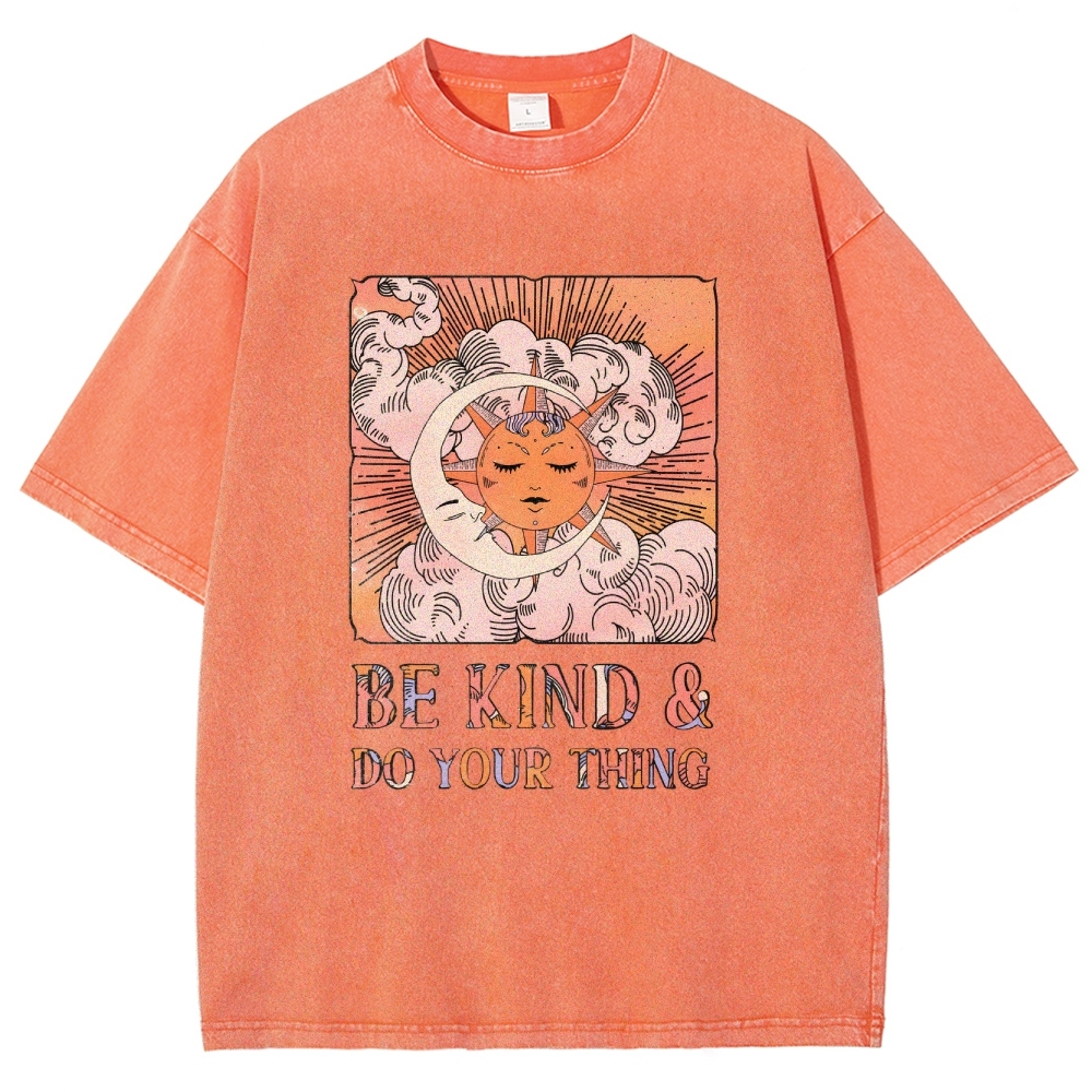 Washed T-Shirt | Unisex Fit Hippie Sun and Moon Graphic Tee | TIDESENCE