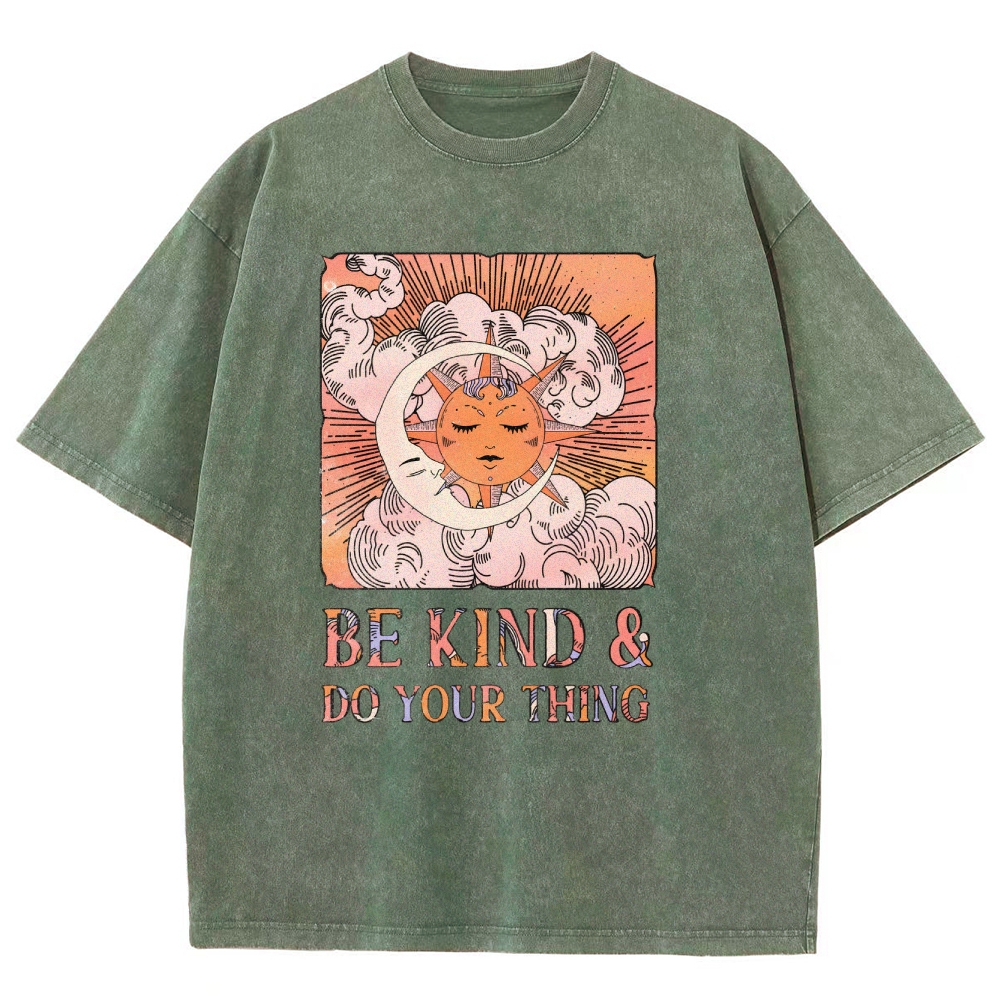 Washed T-Shirt | Unisex Fit Hippie Sun and Moon Graphic Tee | TIDESENCE