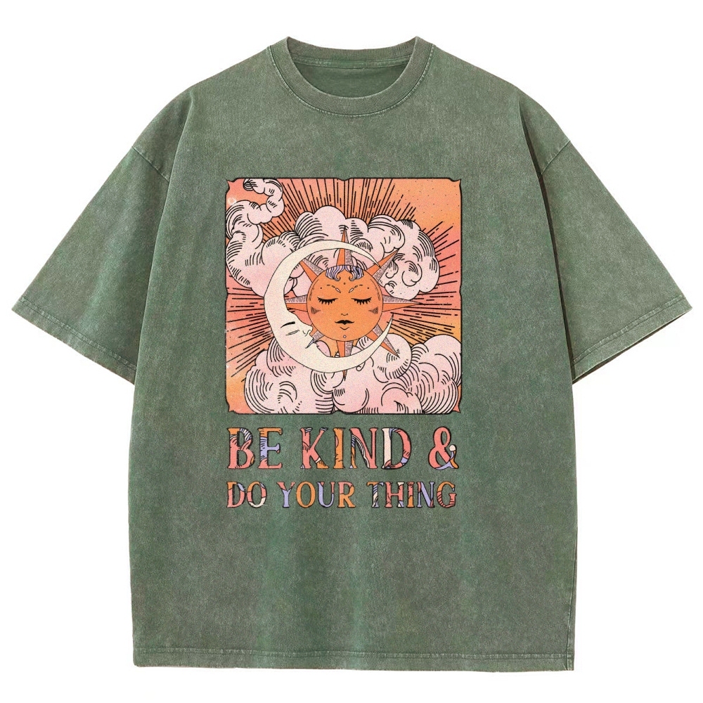 Washed T-Shirt | Unisex Fit Hippie Sun and Moon Graphic Tee | TIDESENCE
