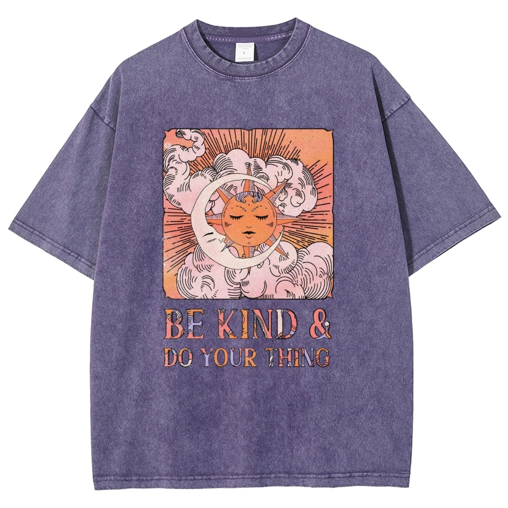Washed T-Shirt | Unisex Fit Hippie Sun and Moon Graphic Tee | TIDESENCE