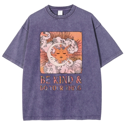Washed T-Shirt | Unisex Fit Hippie Sun and Moon Graphic Tee | TIDESENCE