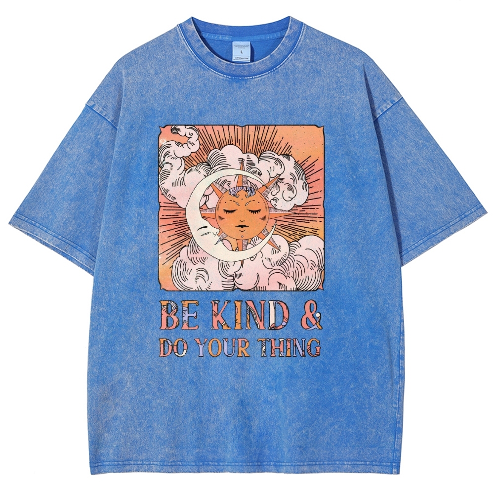 Washed T-Shirt | Unisex Fit Hippie Sun and Moon Graphic Tee | TIDESENCE
