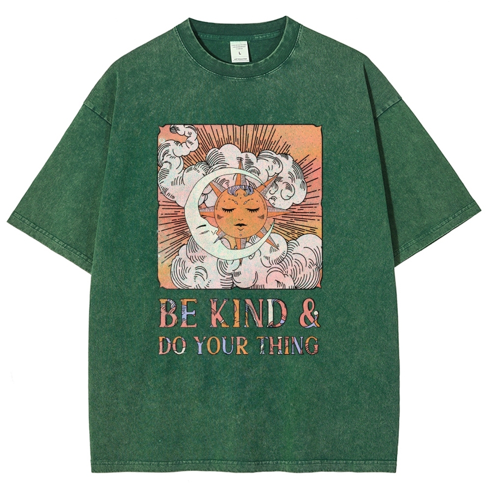 Washed T-Shirt | Unisex Fit Hippie Sun and Moon Graphic Tee | TIDESENCE