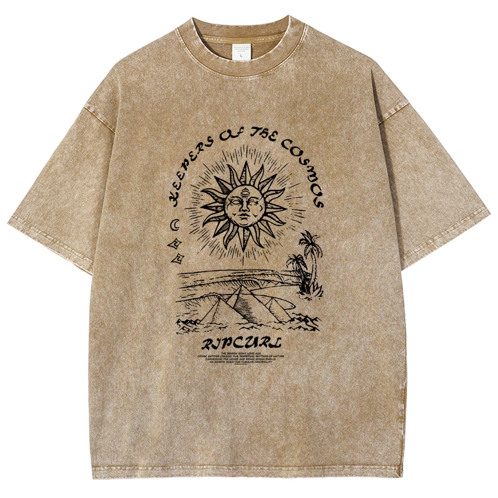 Washed T-Shirt | Unisex Fit Hippie Sun Graphic Tee | TIDESENCE