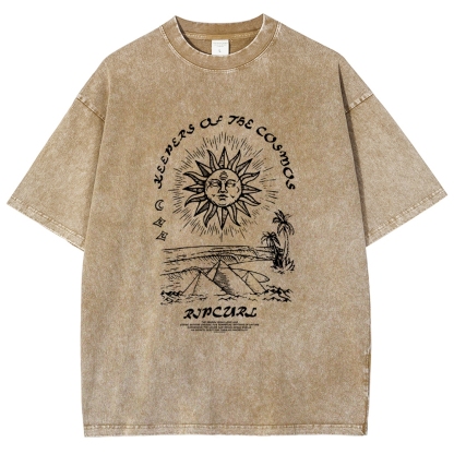 Washed T-Shirt | Unisex Fit Hippie Sun Graphic Tee | TIDESENCE