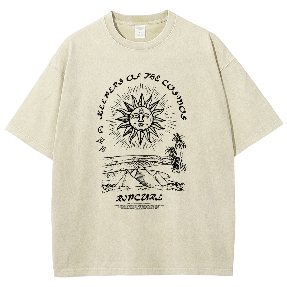 Washed T-Shirt | Unisex Fit Hippie Sun Graphic Tee | TIDESENCE