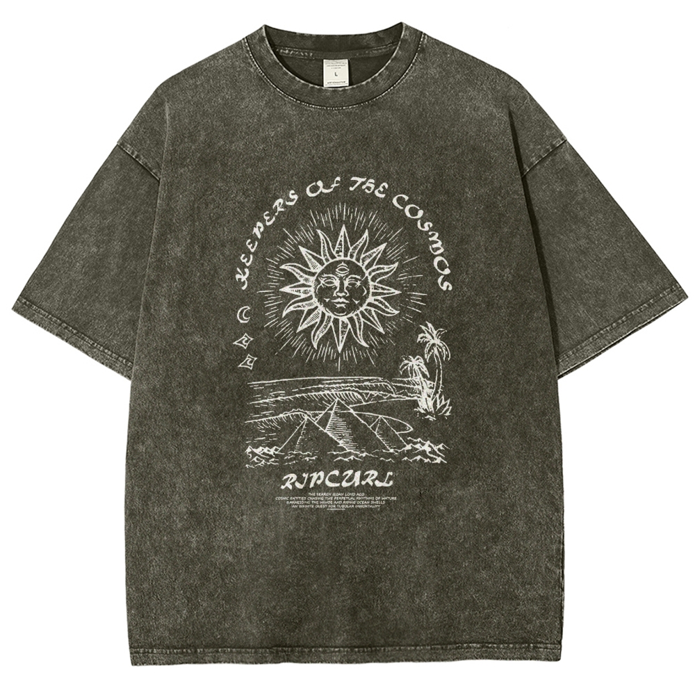 Washed T-Shirt | Unisex Fit Hippie Sun Graphic Tee | TIDESENCE