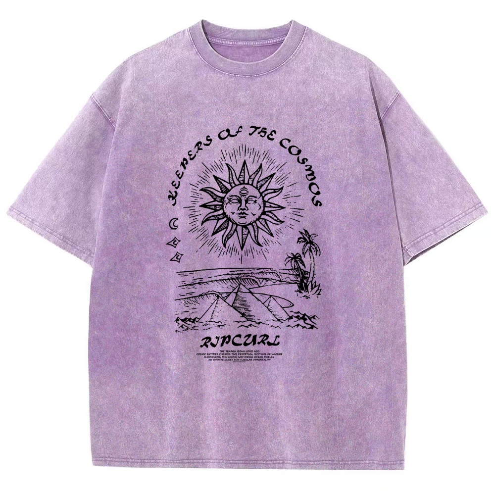 Washed T-Shirt | Unisex Fit Hippie Sun Graphic Tee | TIDESENCE