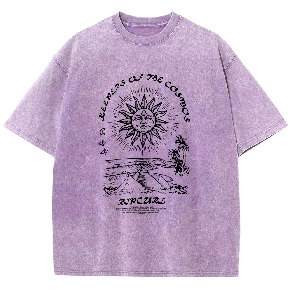 Washed T-Shirt | Unisex Fit Hippie Sun Graphic Tee | TIDESENCE