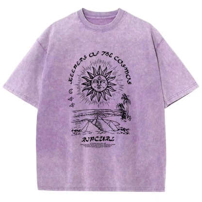 Washed T-Shirt | Unisex Fit Hippie Sun Graphic Tee | TIDESENCE