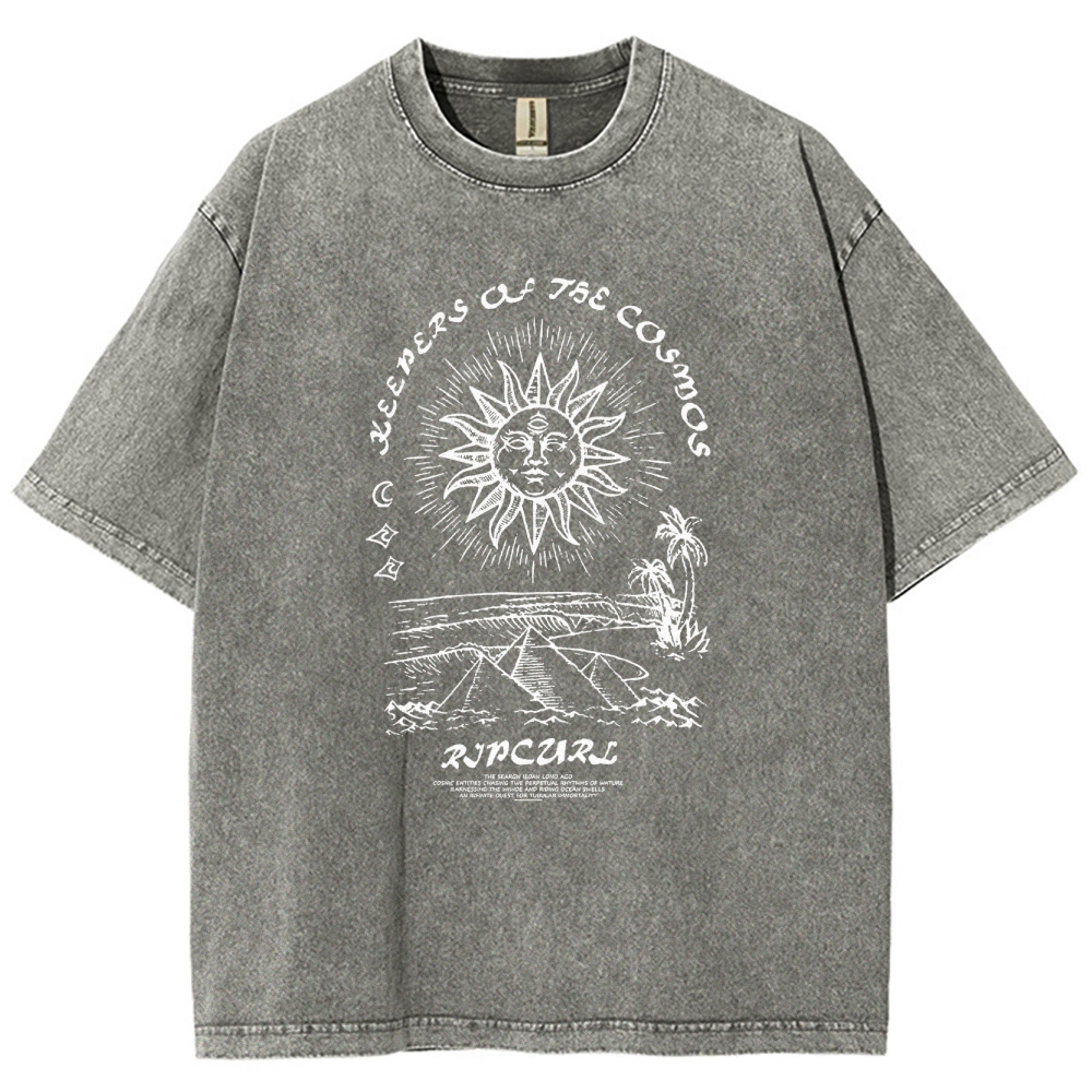 Washed T-Shirt | Unisex Fit Hippie Sun Graphic Tee | TIDESENCE
