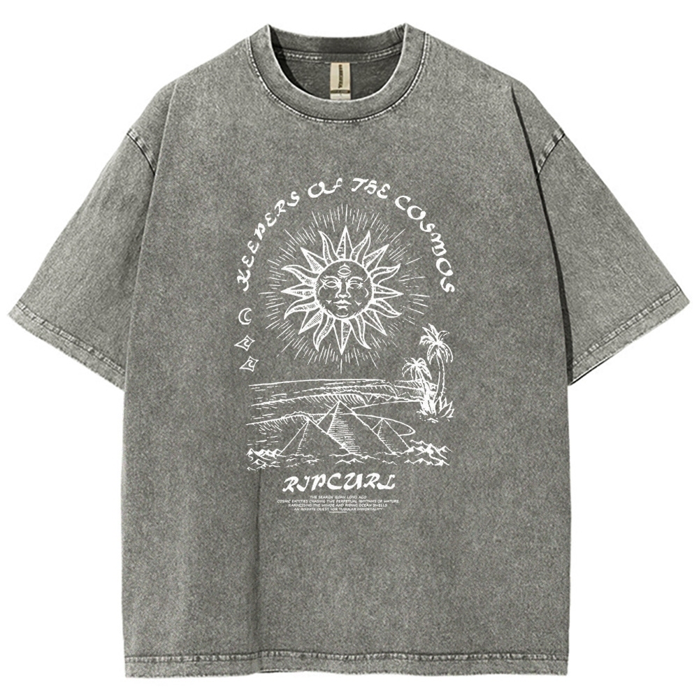 Washed T-Shirt | Unisex Fit Hippie Sun Graphic Tee | TIDESENCE