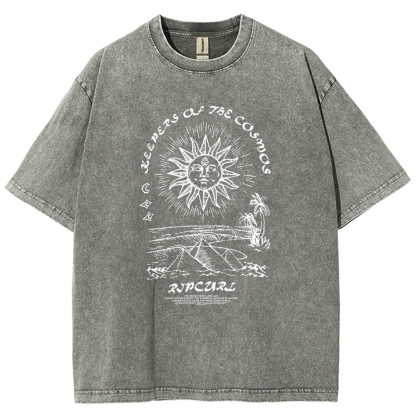 Washed T-Shirt | Unisex Fit Hippie Sun Graphic Tee | TIDESENCE
