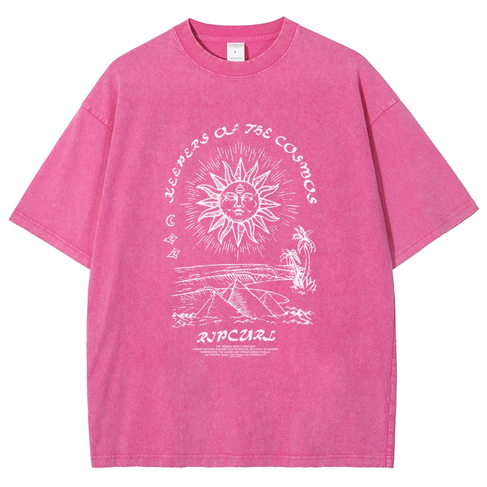 Washed T-Shirt | Unisex Fit Hippie Sun Graphic Tee | TIDESENCE