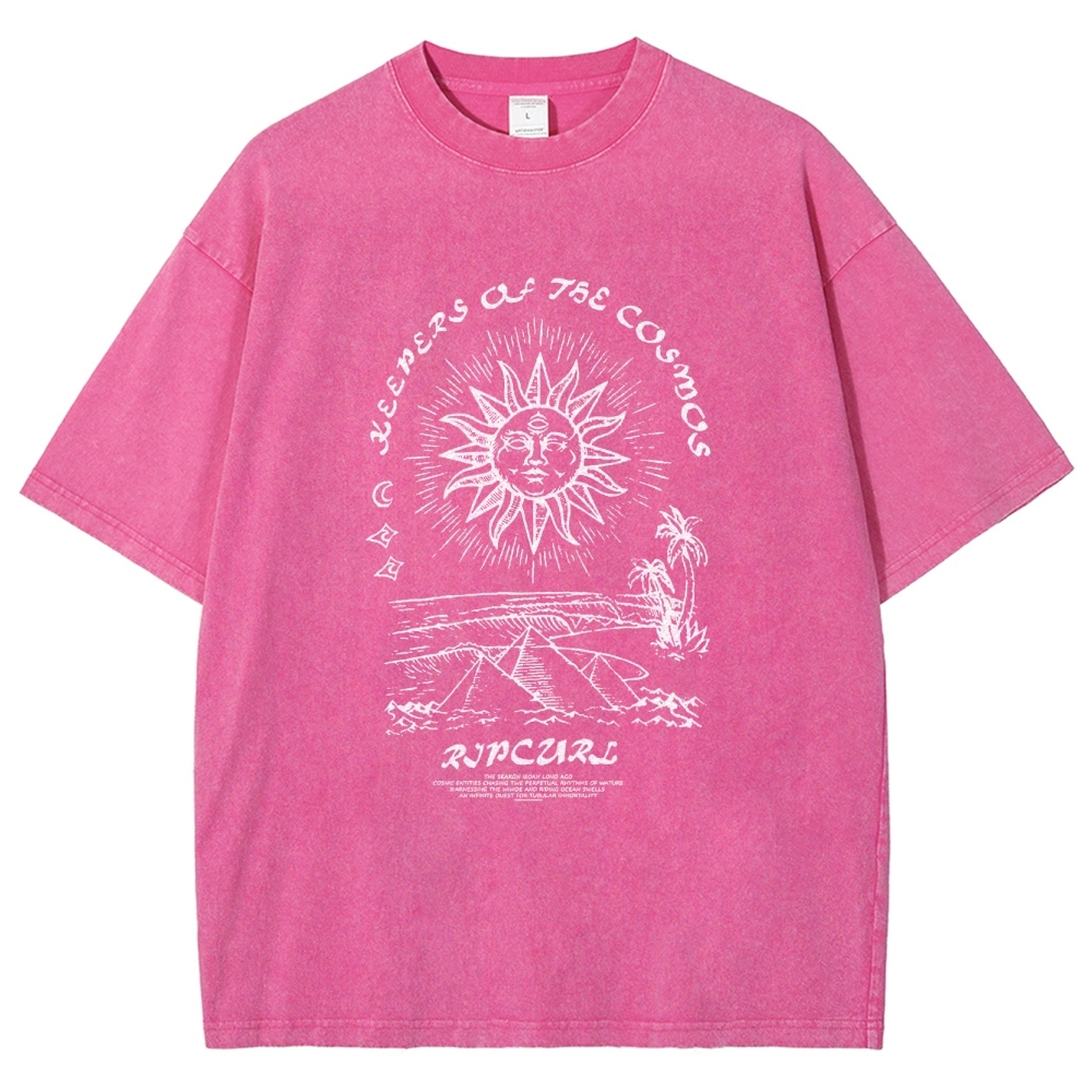 Washed T-Shirt | Unisex Fit Hippie Sun Graphic Tee | TIDESENCE