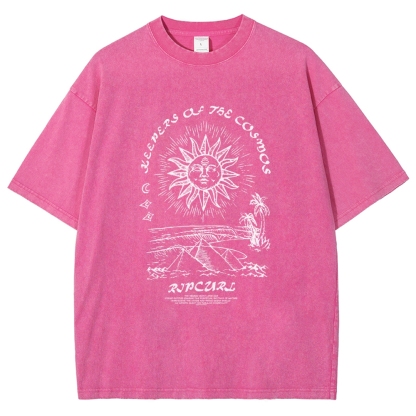 Washed T-Shirt | Unisex Fit Hippie Sun Graphic Tee | TIDESENCE