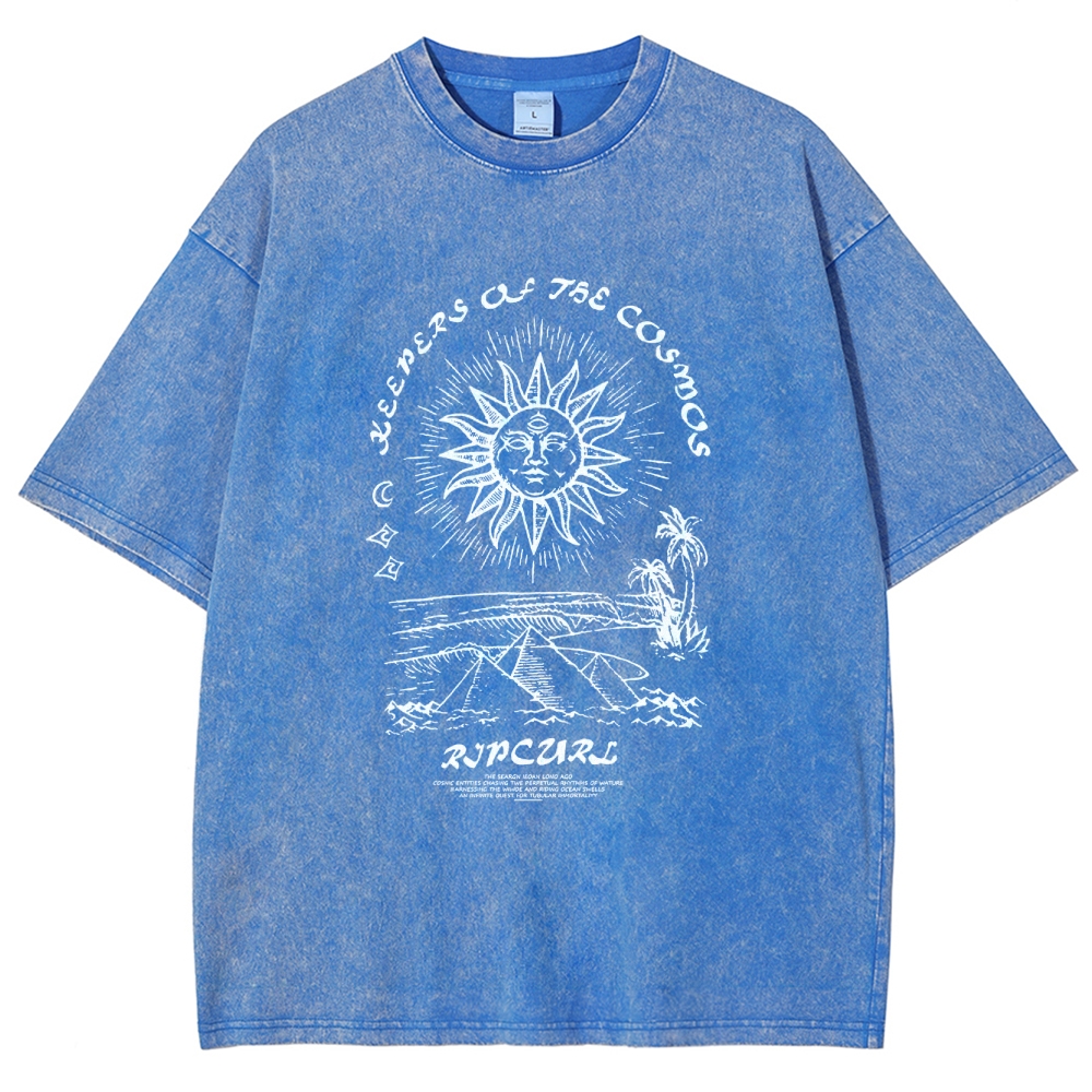 Washed T-Shirt | Unisex Fit Hippie Sun Graphic Tee | TIDESENCE