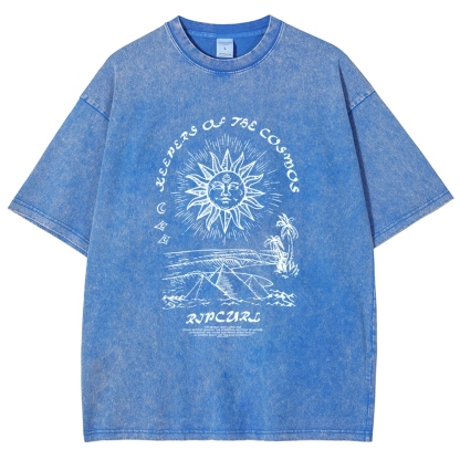 Washed T-Shirt | Unisex Fit Hippie Sun Graphic Tee | TIDESENCE