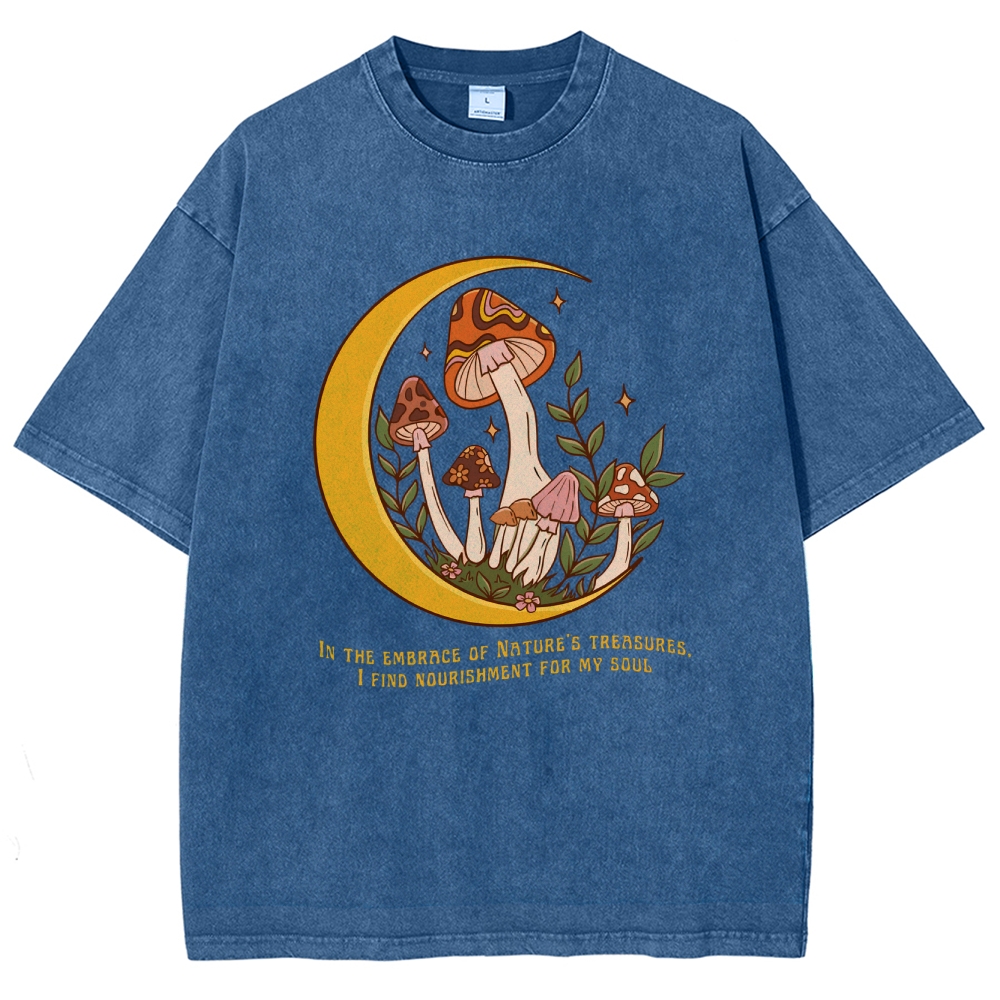 Washed T-Shirt | Unisex Fit Mushroom Forest Graphic Tee | TIDESENCE