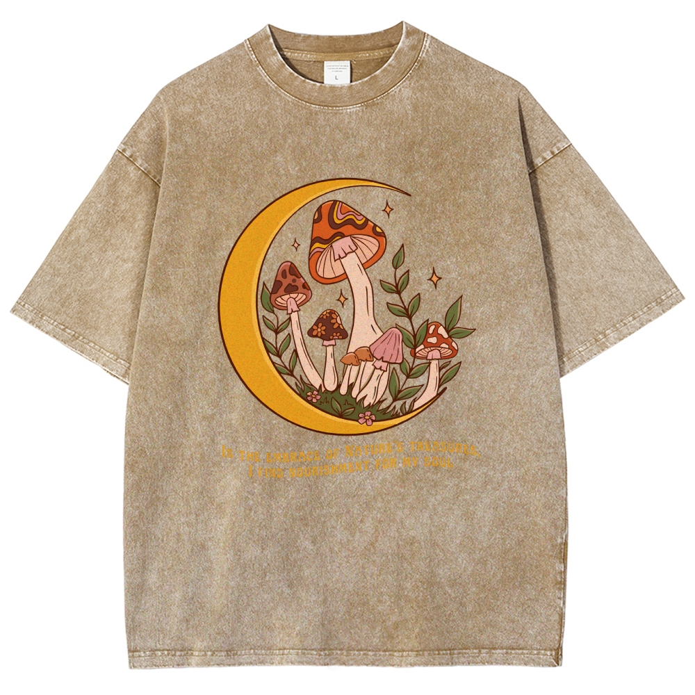 Washed T-Shirt | Unisex Fit Mushroom Forest Graphic Tee | TIDESENCE