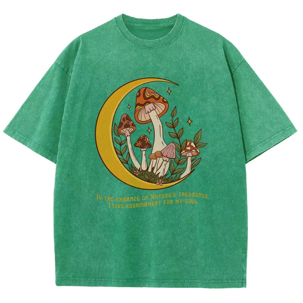 Washed T-Shirt | Unisex Fit Mushroom Forest Graphic Tee | TIDESENCE