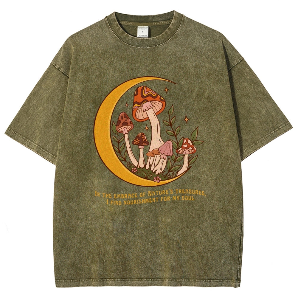 Washed T-Shirt | Unisex Fit Mushroom Forest Graphic Tee | TIDESENCE