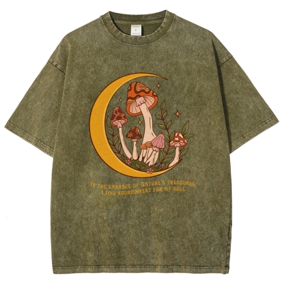 Washed T-Shirt | Unisex Fit Mushroom Forest Graphic Tee | TIDESENCE