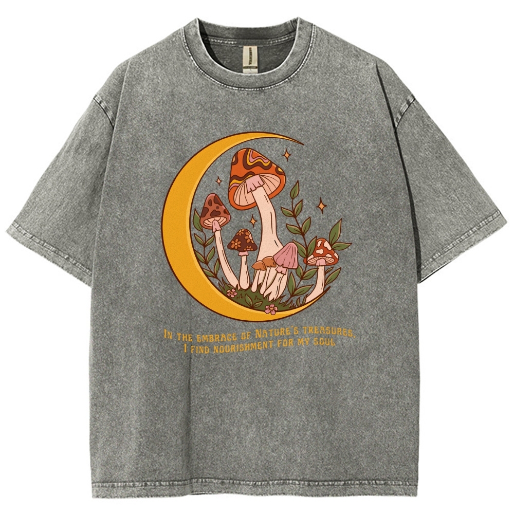 Washed T-Shirt | Unisex Fit Mushroom Forest Graphic Tee | TIDESENCE