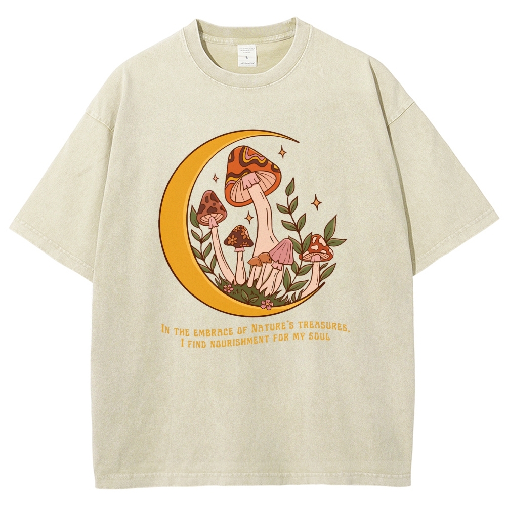 Washed T-Shirt | Unisex Fit Mushroom Forest Graphic Tee | TIDESENCE