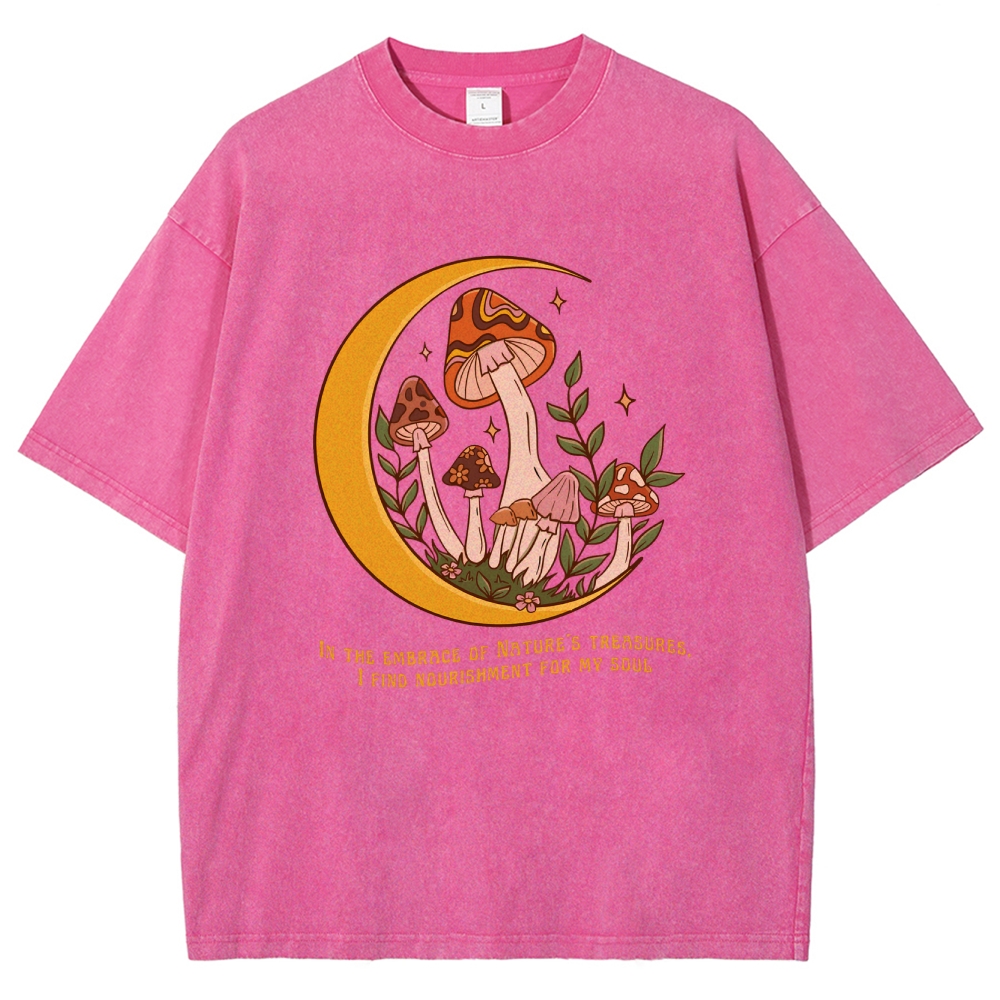 Washed T-Shirt | Unisex Fit Mushroom Forest Graphic Tee | TIDESENCE