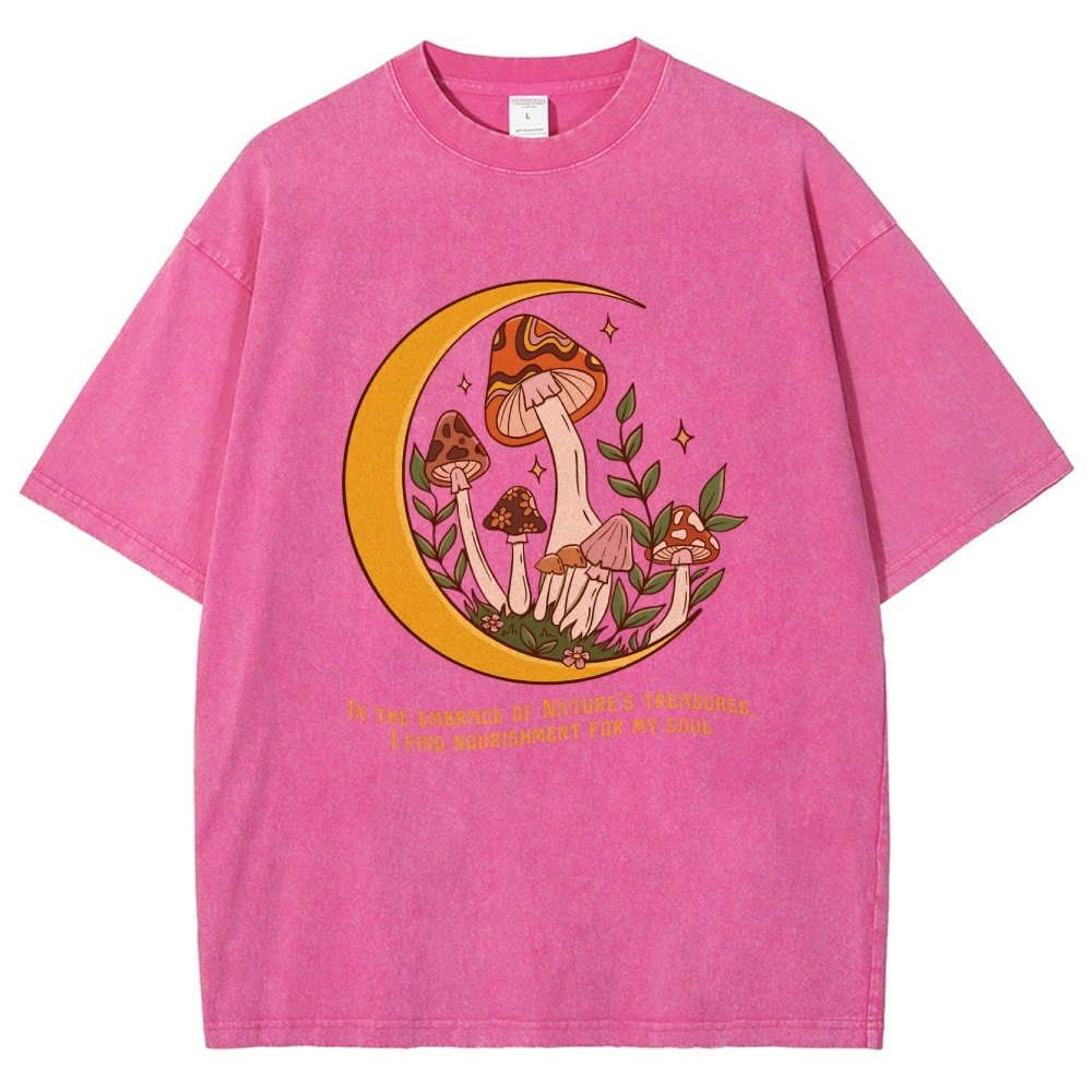 Washed T-Shirt | Unisex Fit Mushroom Forest Graphic Tee | TIDESENCE