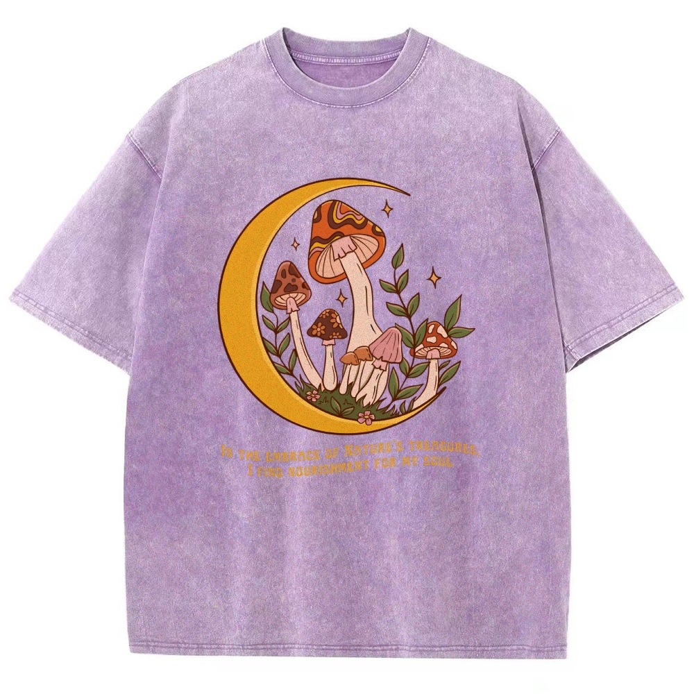 Washed T-Shirt | Unisex Fit Mushroom Forest Graphic Tee | TIDESENCE