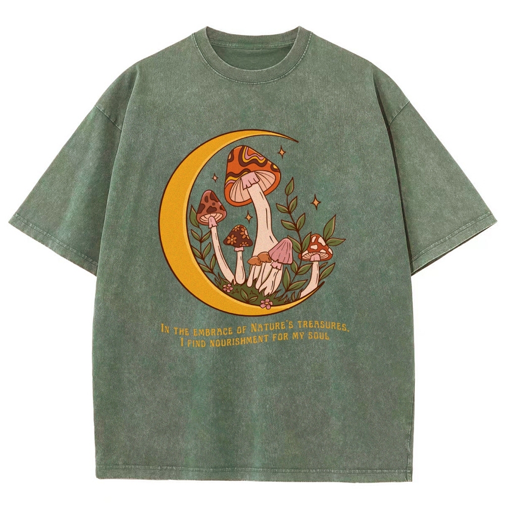 Washed T-Shirt | Unisex Fit Mushroom Forest Graphic Tee | TIDESENCE