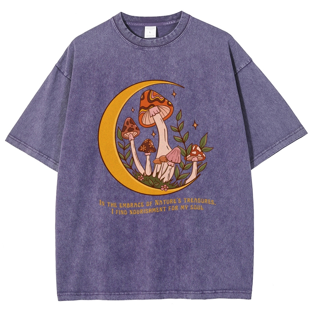 Washed T-Shirt | Unisex Fit Mushroom Forest Graphic Tee | TIDESENCE