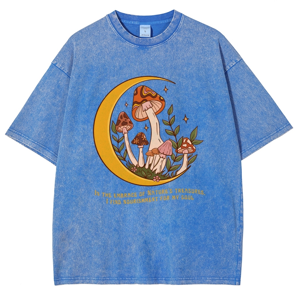 Washed T-Shirt | Unisex Fit Mushroom Forest Graphic Tee | TIDESENCE