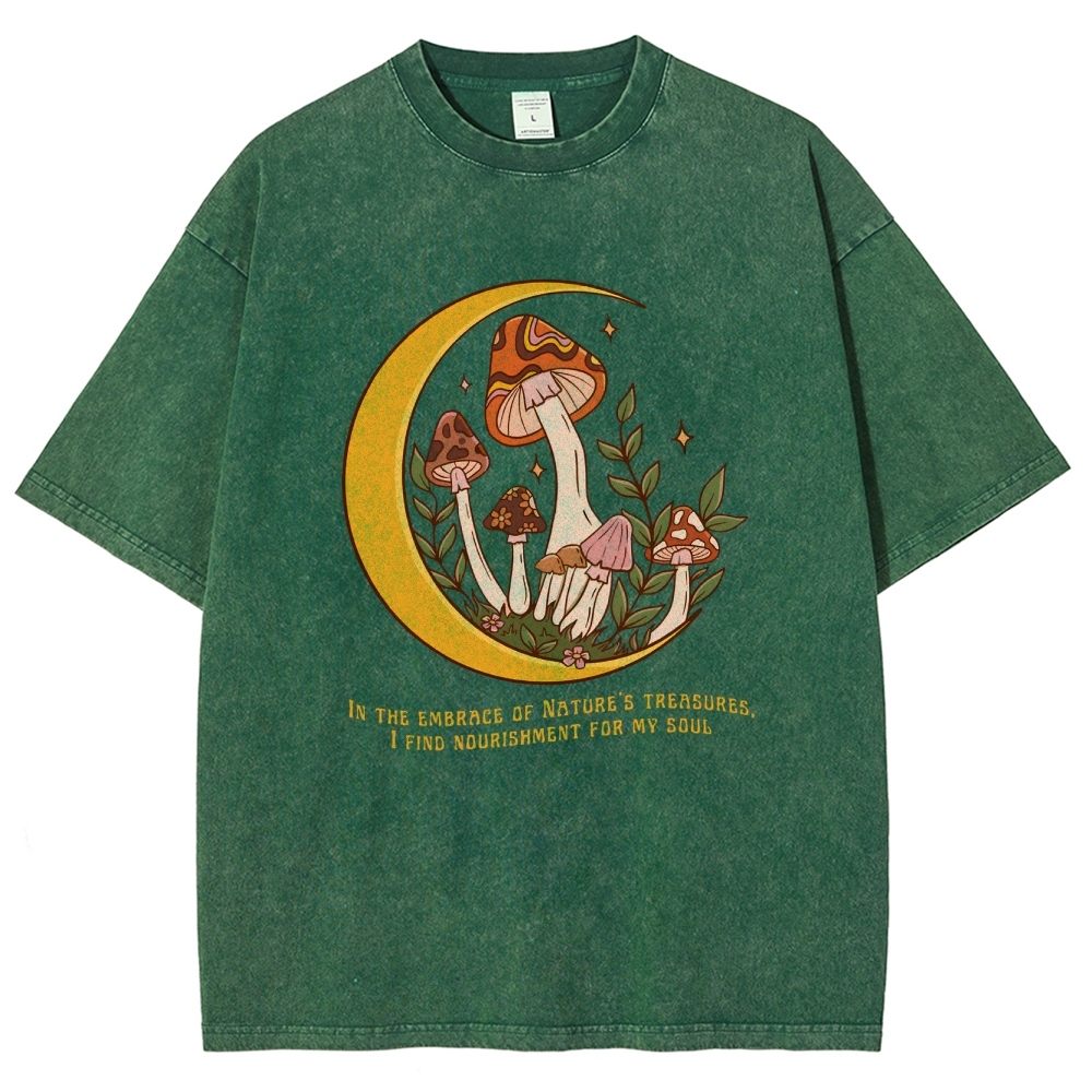 Washed T-Shirt | Unisex Fit Mushroom Forest Graphic Tee | TIDESENCE
