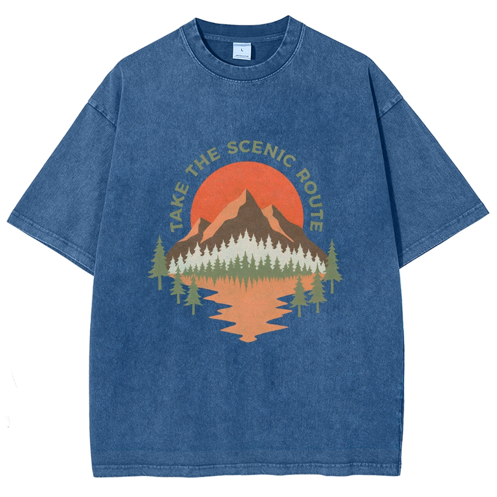 Washed T-Shirt | Unisex Fit Landscape Graphic Tee | TIDESENCE