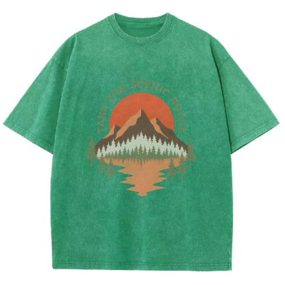 Washed T-Shirt | Unisex Fit Landscape Graphic Tee | TIDESENCE