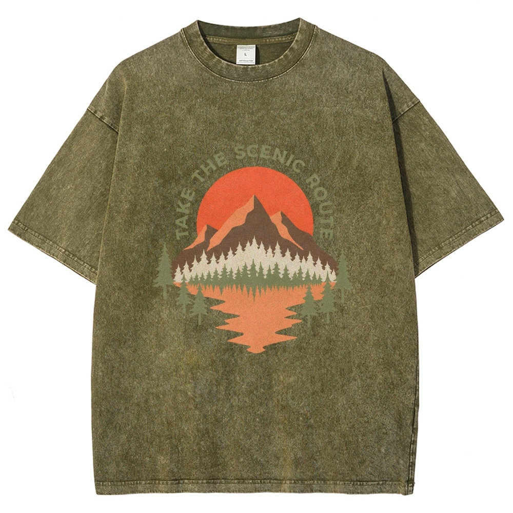 Washed T-Shirt | Unisex Fit Landscape Graphic Tee | TIDESENCE