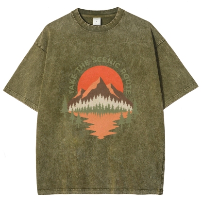 Washed T-Shirt | Unisex Fit Landscape Graphic Tee | TIDESENCE