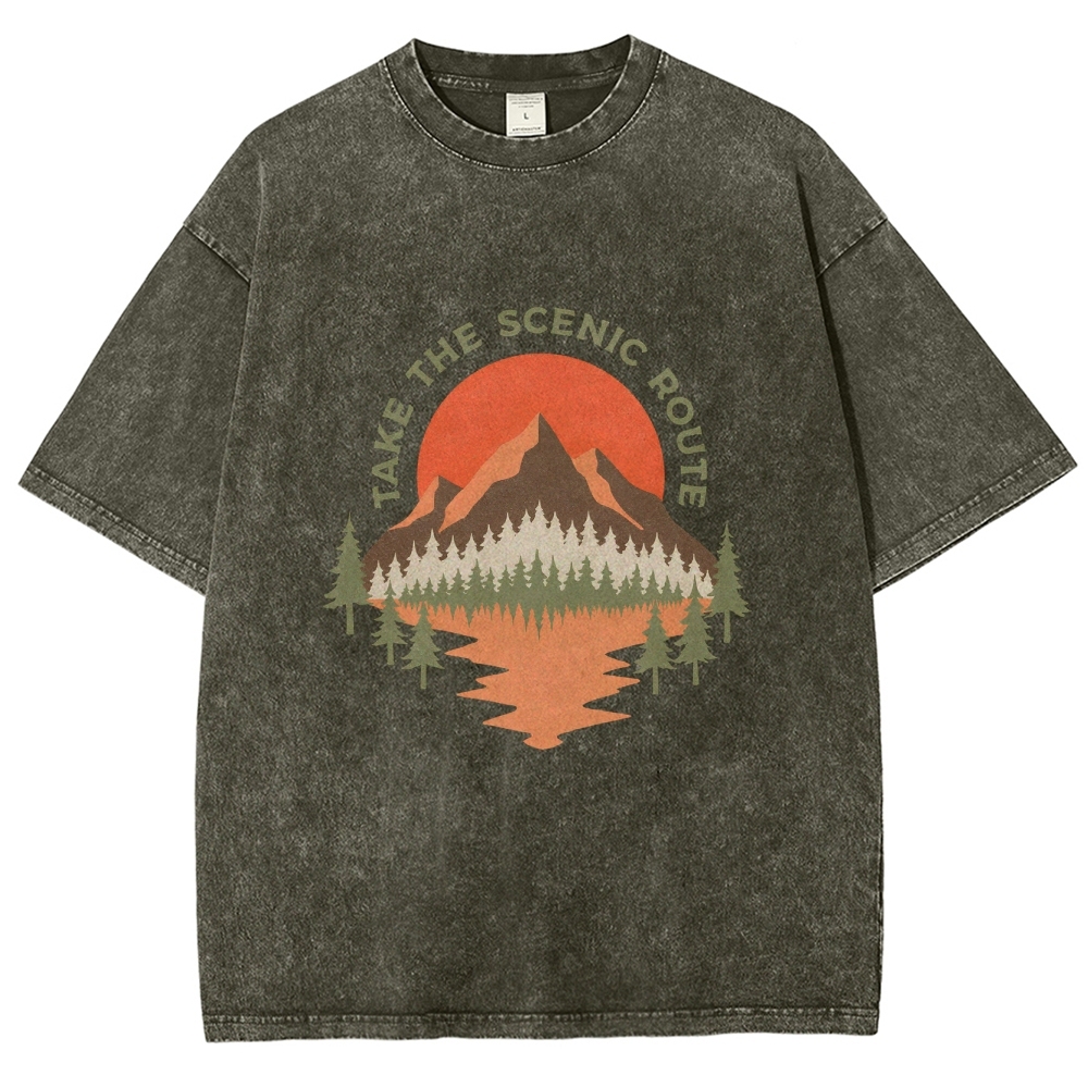 Washed T-Shirt | Unisex Fit Landscape Graphic Tee | TIDESENCE