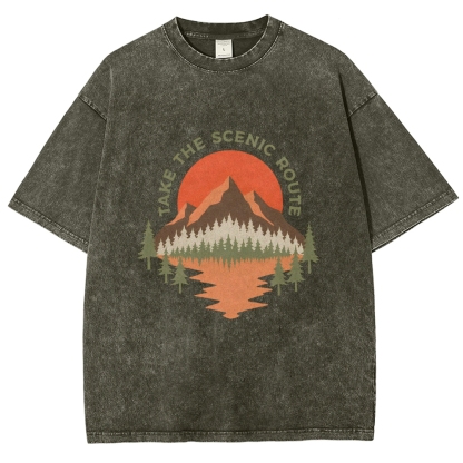 Washed T-Shirt | Unisex Fit Landscape Graphic Tee | TIDESENCE