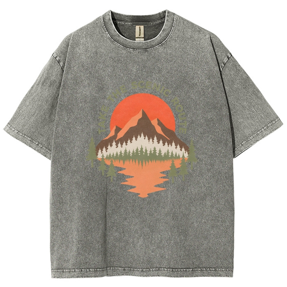 Washed T-Shirt | Unisex Fit Landscape Graphic Tee | TIDESENCE