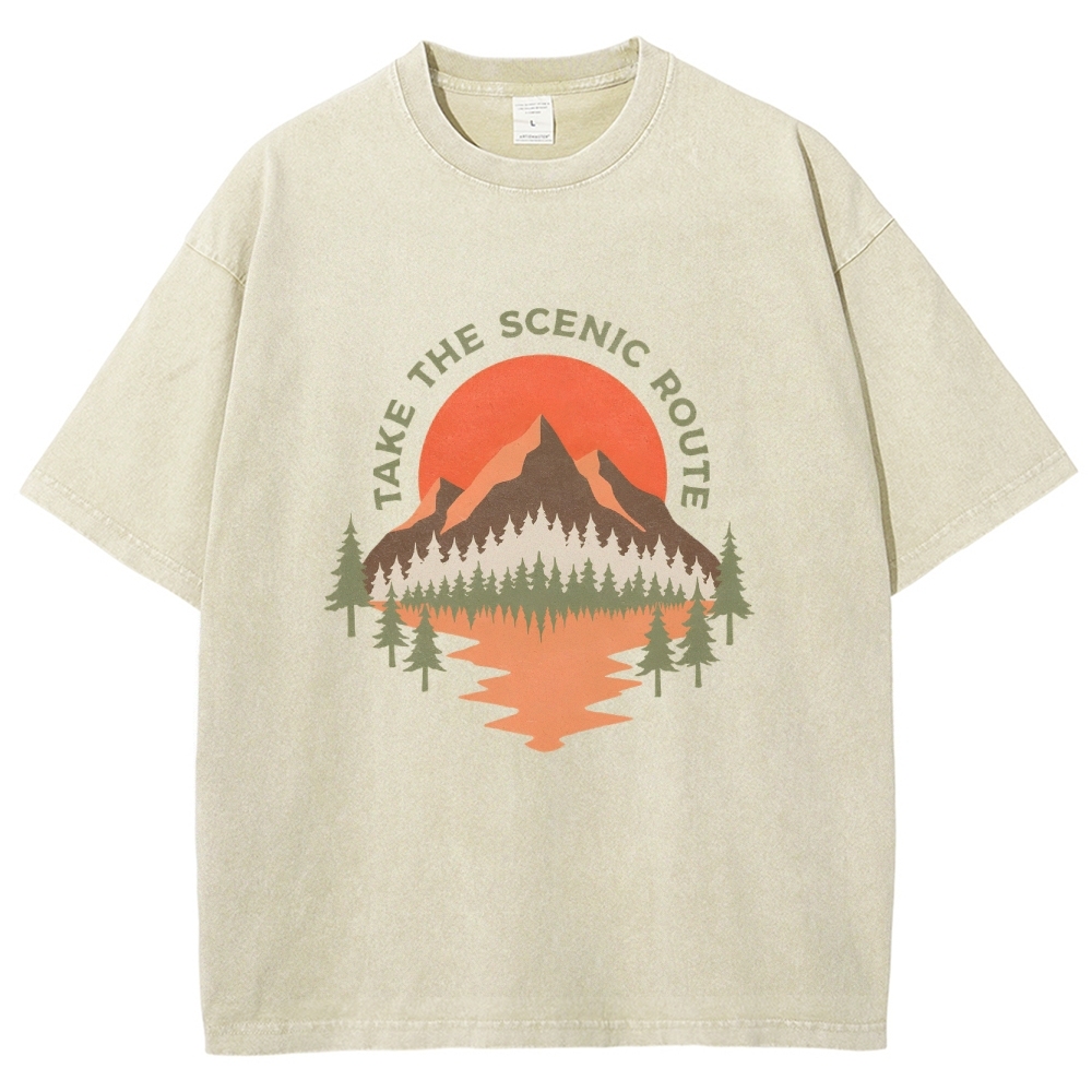 Washed T-Shirt | Unisex Fit Landscape Graphic Tee | TIDESENCE