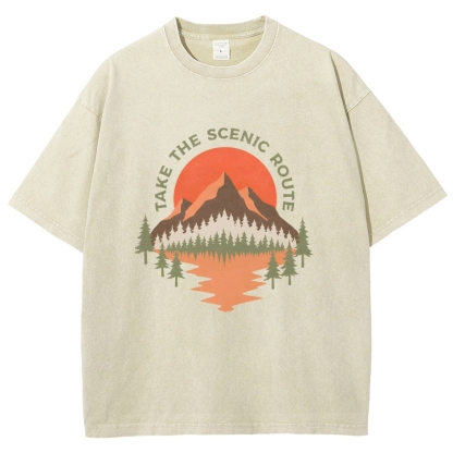 Washed T-Shirt | Unisex Fit Landscape Graphic Tee | TIDESENCE