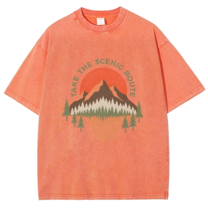Washed T-Shirt | Unisex Fit Landscape Graphic Tee | TIDESENCE