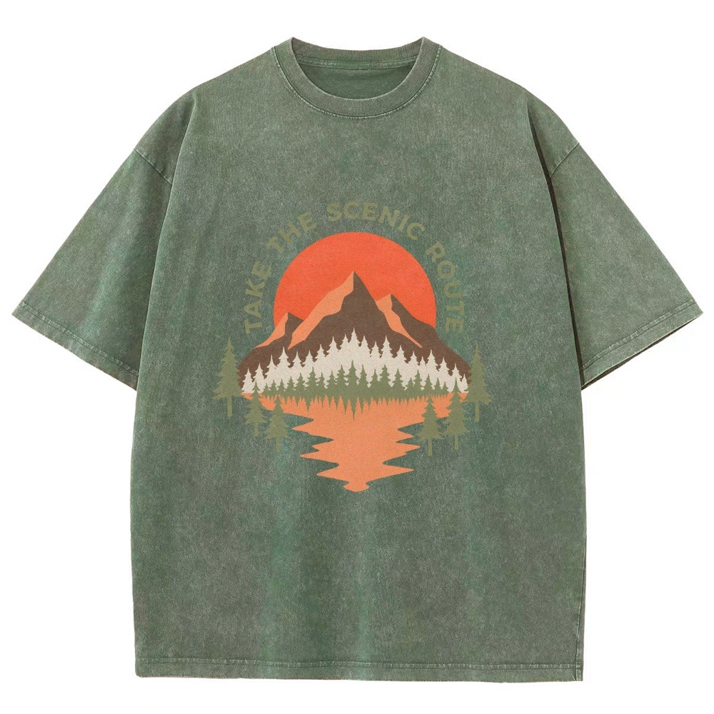 Washed T-Shirt | Unisex Fit Landscape Graphic Tee | TIDESENCE
