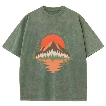 Washed T-Shirt | Unisex Fit Landscape Graphic Tee | TIDESENCE